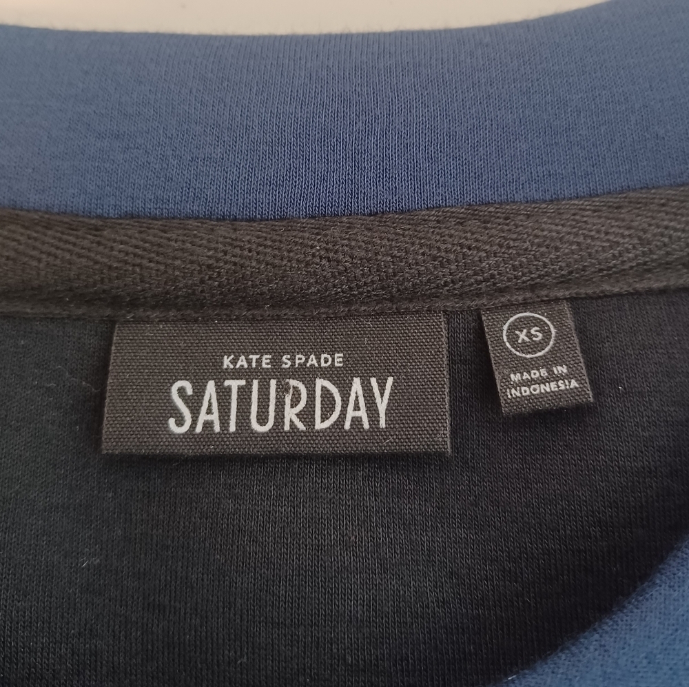 Kate Spade Saturday Neoprene Scuba Navy Blue Sz XS Double Zip Crewneck Sweater - Picture 9 of 10
